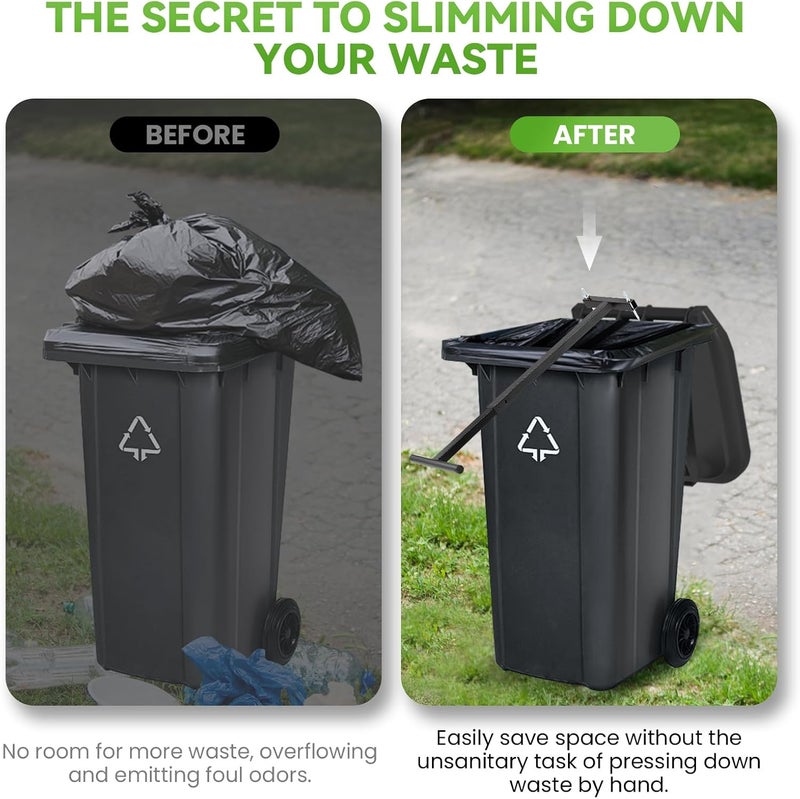 NEWTRY Manual Trash Compactor, 120L-240L Home Manual Garbage Compressor with Adjustable Handle Outdoor Wheelie Bin Rubbish Compactor for Kitchen, Garden, Restaurant, Office - Image 2